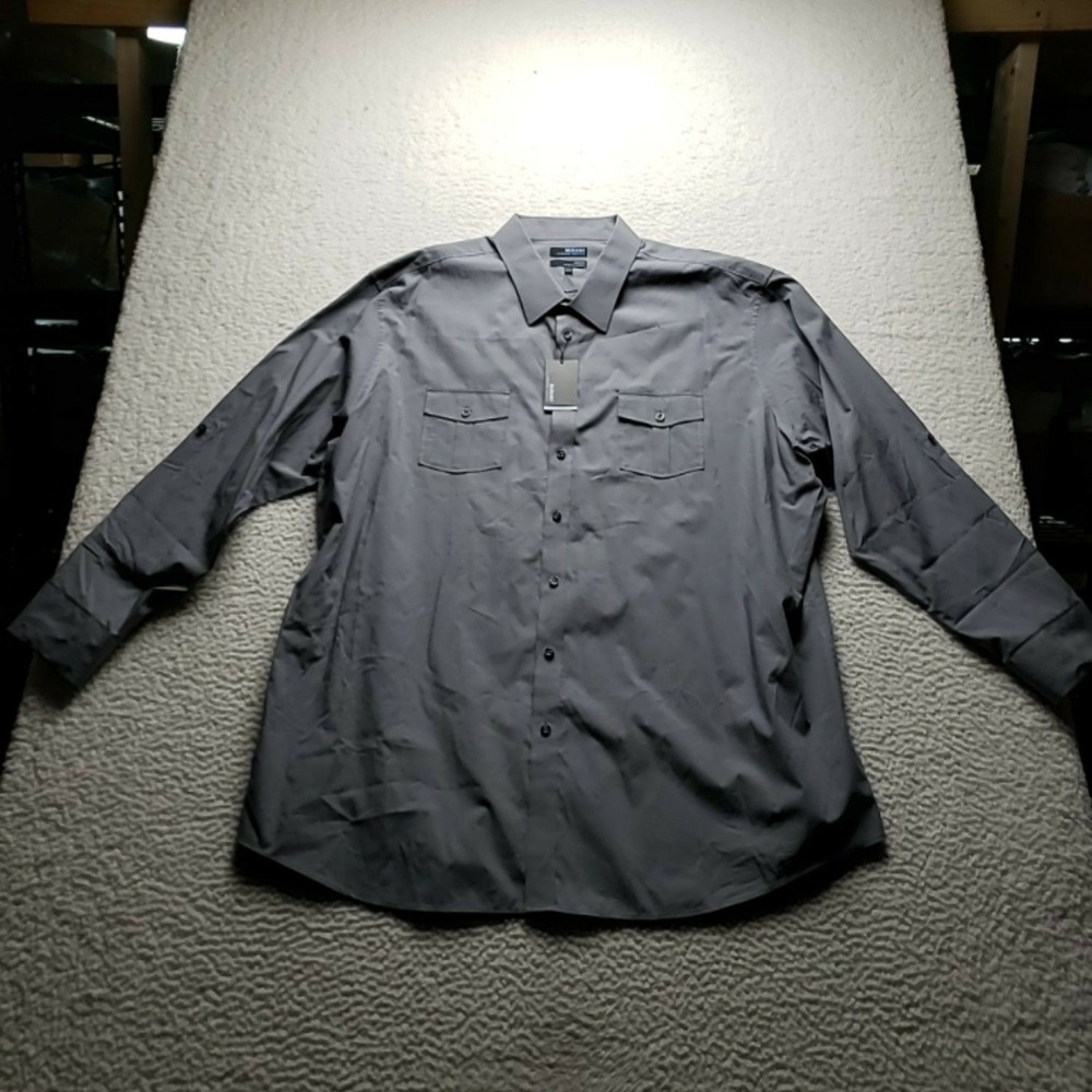 Murano Shirt Mens 4XLT Gray Solid Stretch Long Sleeve Button-Up Modern Casual